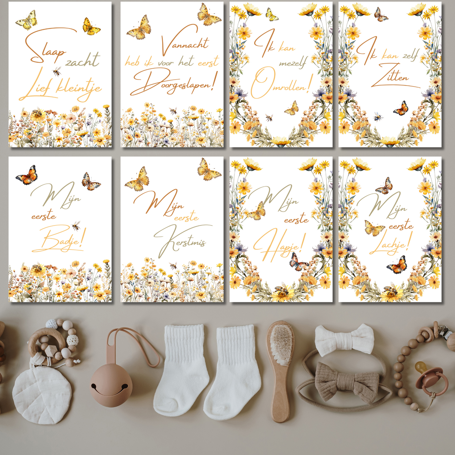 Mijlpaalkaarten Set 31 kaarten – Wildflowers | Baby’s Eerste Jaar in Watercolor Stijl