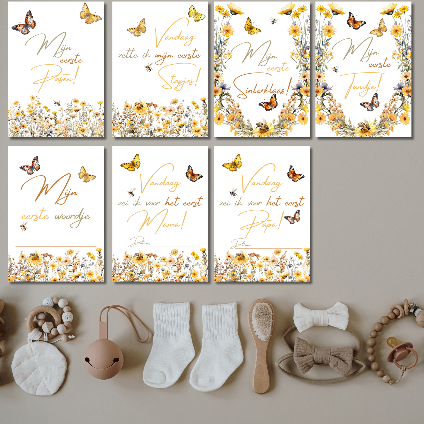 Mijlpaalkaarten Set 31 kaarten – Wildflowers | Baby’s Eerste Jaar in Watercolor Stijl