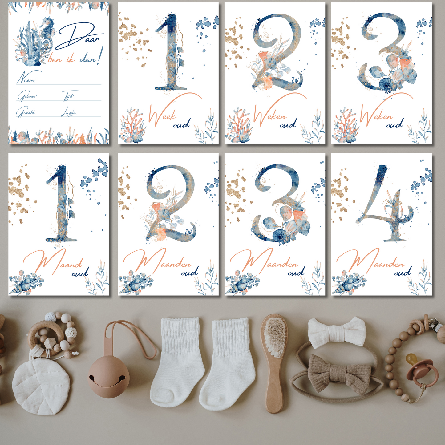 Mijlpaalkaarten Set 31 kaarten – Ocean Wonders | Baby’s Eerste Jaar met Onderwaterdieren