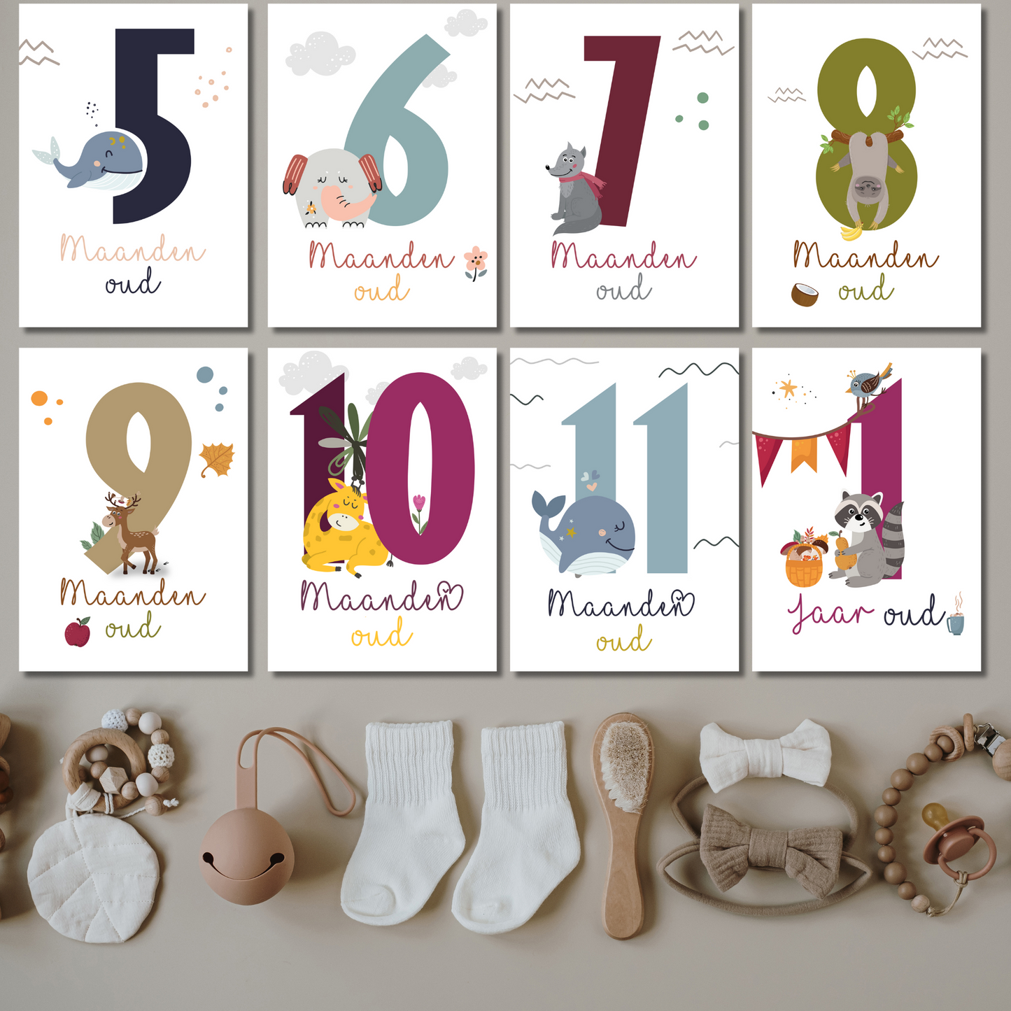 Mijlpaalkaarten Set 31 kaarten – Colorful World | Baby’s Eerste Jaar met Dieren