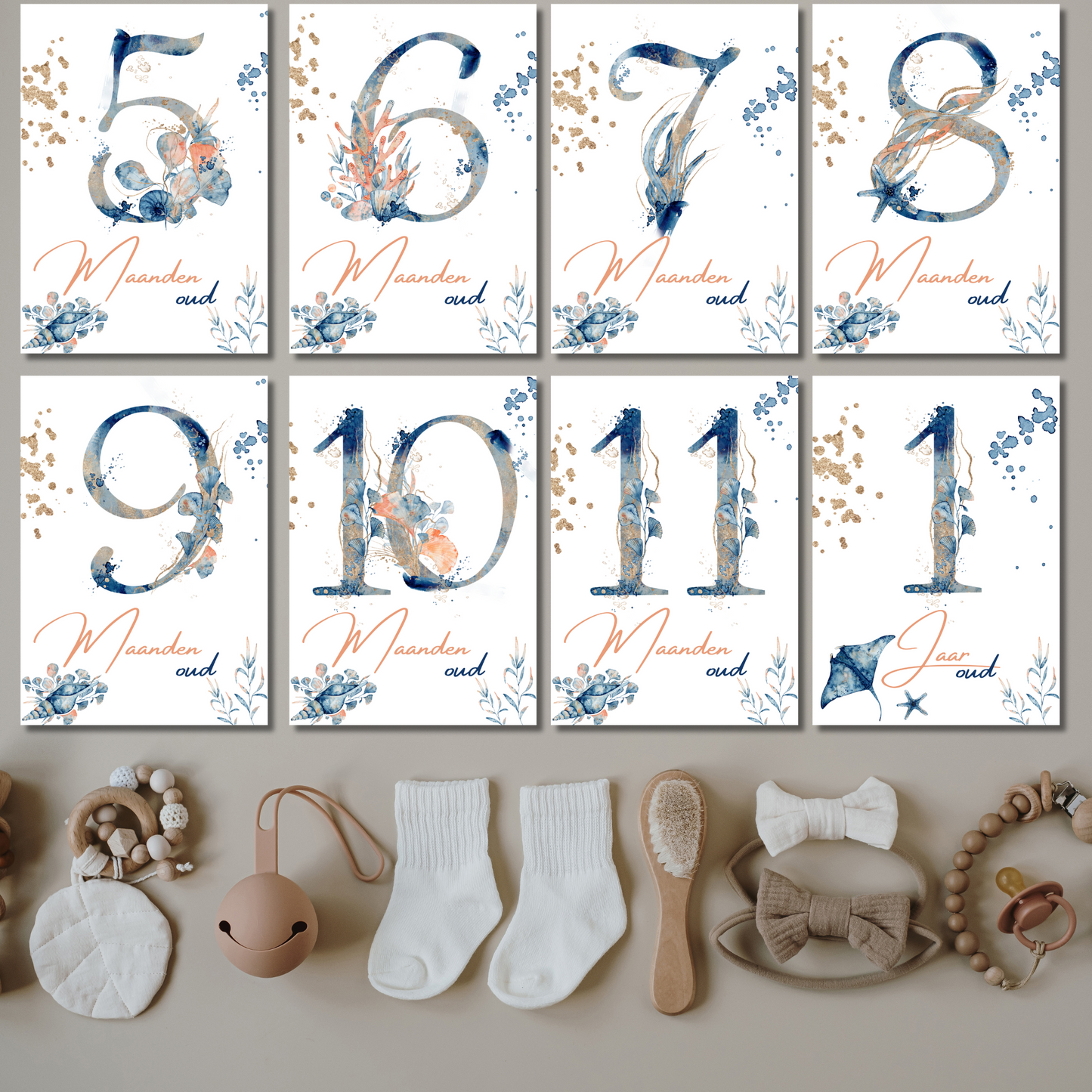 Mijlpaalkaarten Set 31 kaarten – Ocean Wonders | Baby’s Eerste Jaar met Onderwaterdieren
