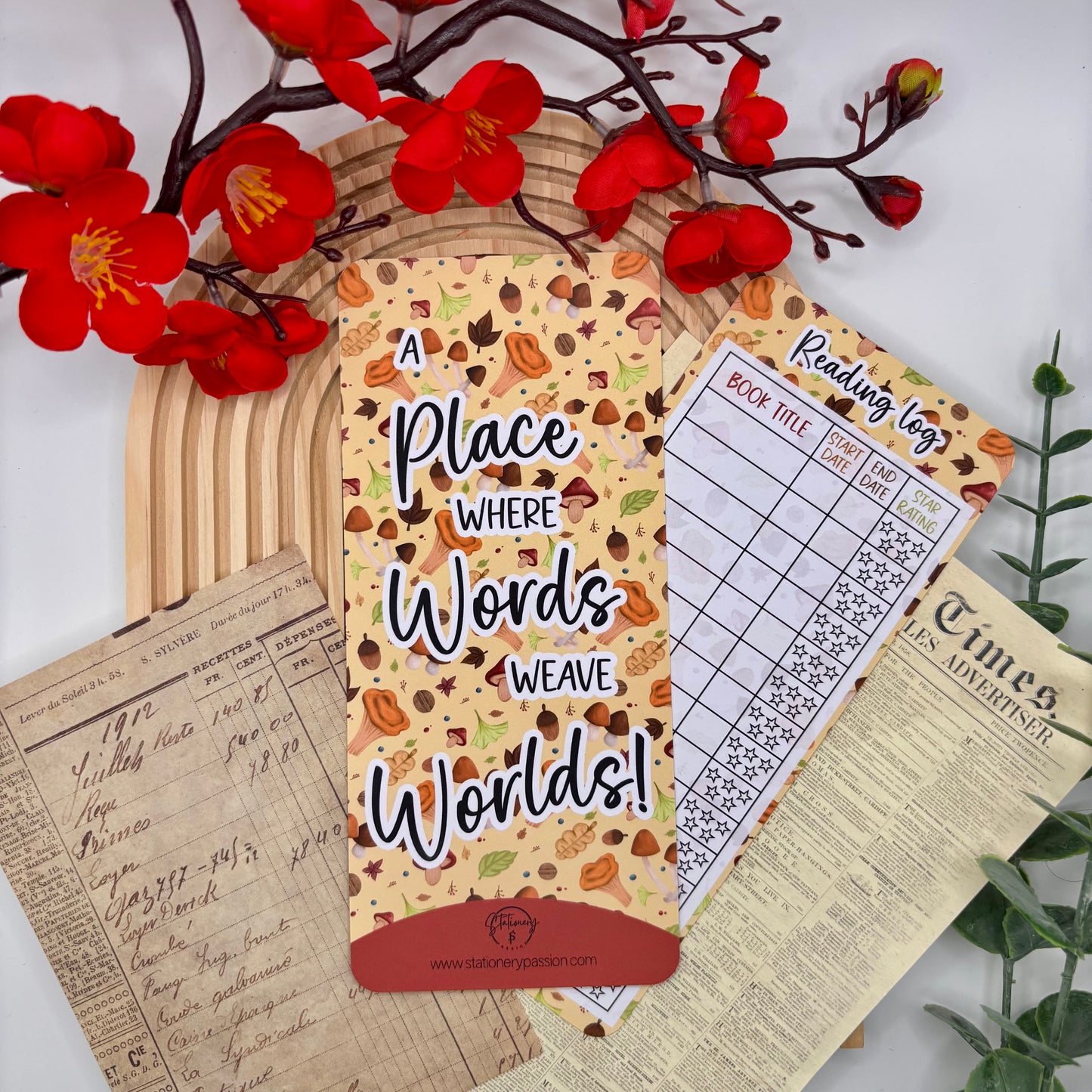 Reading Log Boekenlegger – Words Weave Worlds | Herfst Paddenstoelen & Bladeren
