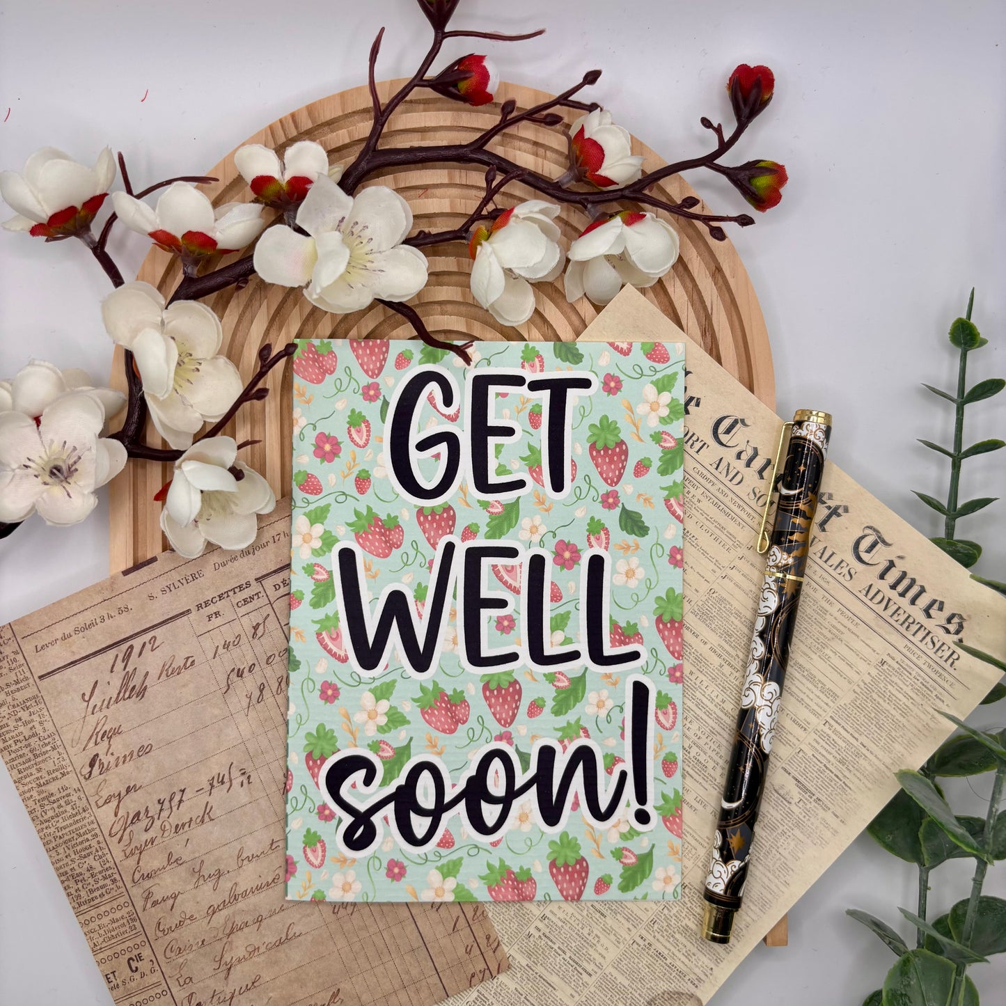 Wenskaart – Get Well Soon! | Aardbeien Quote Kaart