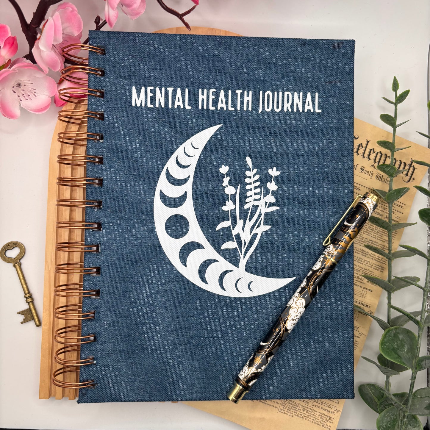 Handgemaakte Mental Health Journal A5 – cover met vrolijk design en 144 pagina’s vol dagreflecties en kleurpagina’s