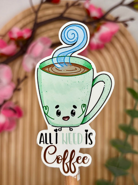 Close-up van koffie sticker met quote voor coffee lovers.