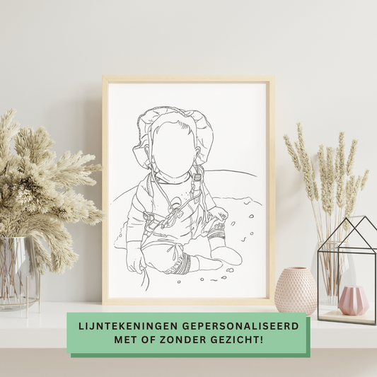 Minimalistische illustratie in zwart wit op linnenpers papier