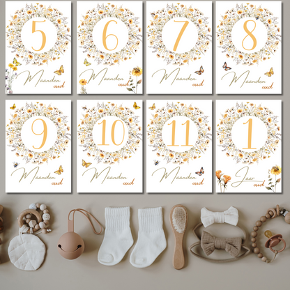 Mijlpaalkaarten Set 31 kaarten – Wildflowers | Baby’s Eerste Jaar in Watercolor Stijl
