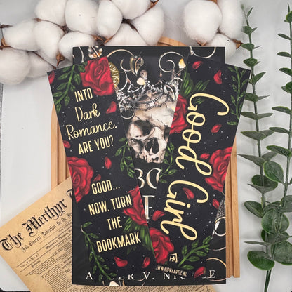 Beide zijden van de dark romance boekenlegger zonder schedel