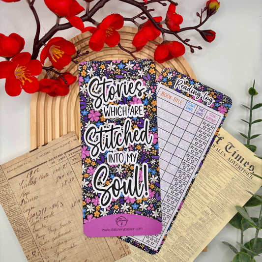 Reading Log Boekenlegger – Stitched Into My Soul | Donkere Bloemenpracht