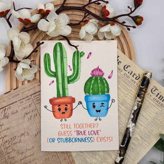 Wenskaart – Still Together? | Kawaii Cactus Koppel met Quote