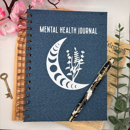 Handgemaakte Mental Health Journal A5 – cover met vrolijk design en 144 pagina’s vol dagreflecties en kleurpagina’s