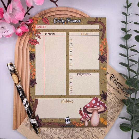 Daily Planner Pad Autumn Forest – A5 dagplanner met paddenstoelen en herfstbladeren van Hip Kaartje