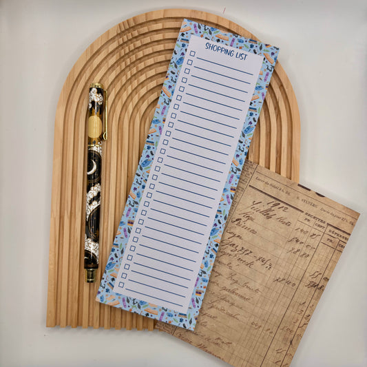 Boodschappenlijst met blauwe boekenpatroon border – Blue Book Pattern design.