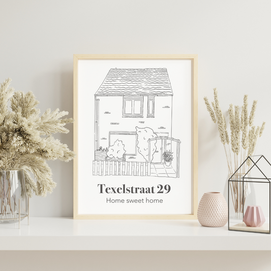 Gepersonaliseerde lijntekening van een huis – handgetekend van foto